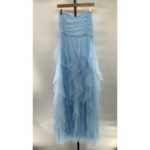 Elegant Blue Strapless Evening Gown